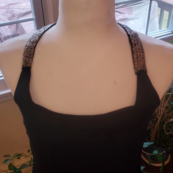 Black Strapless Top, Cotton/Polyester Size Large, with silver beads. - Picture 2 of 5